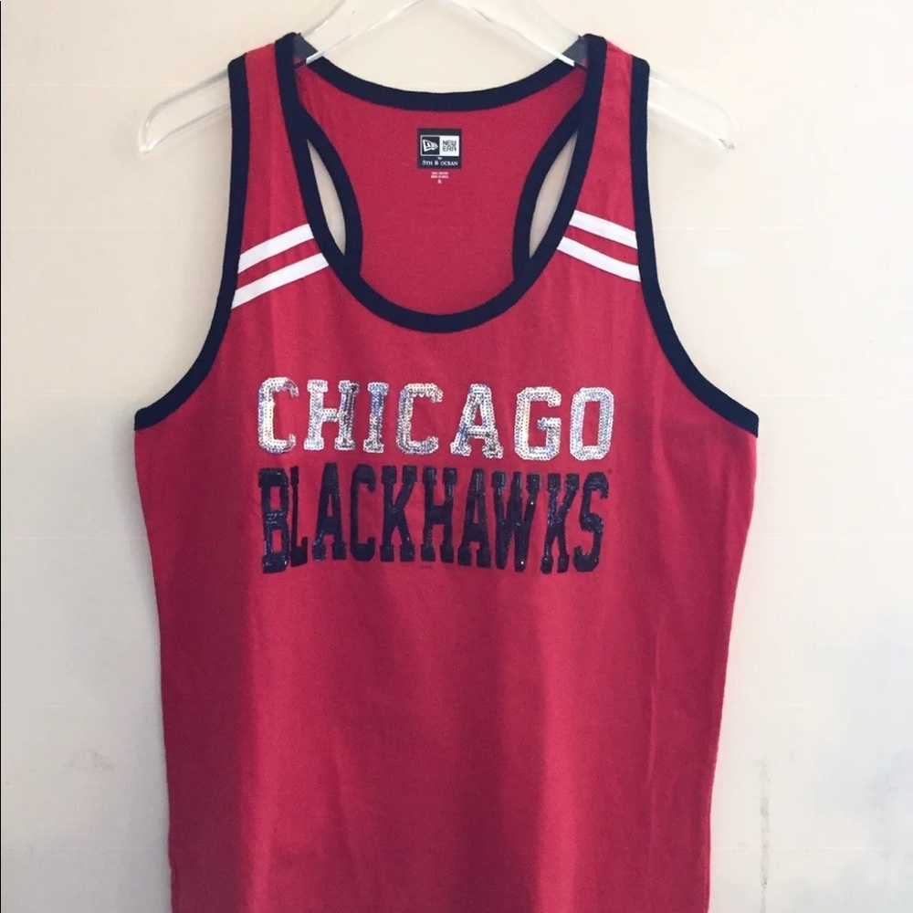 New 5th & Ocean New Era NBA Chicago Blackhawks Women Tank Red Black Sequin XL